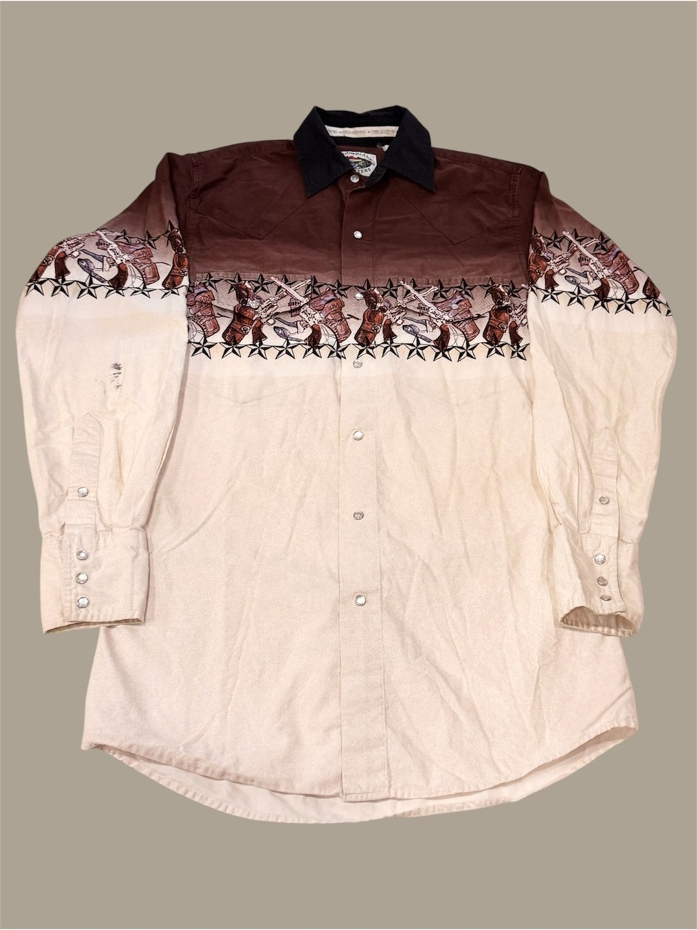 Vintage 90s Cumberland Outfitters AOP Nautical Star Gun Western Pearl Snap Small